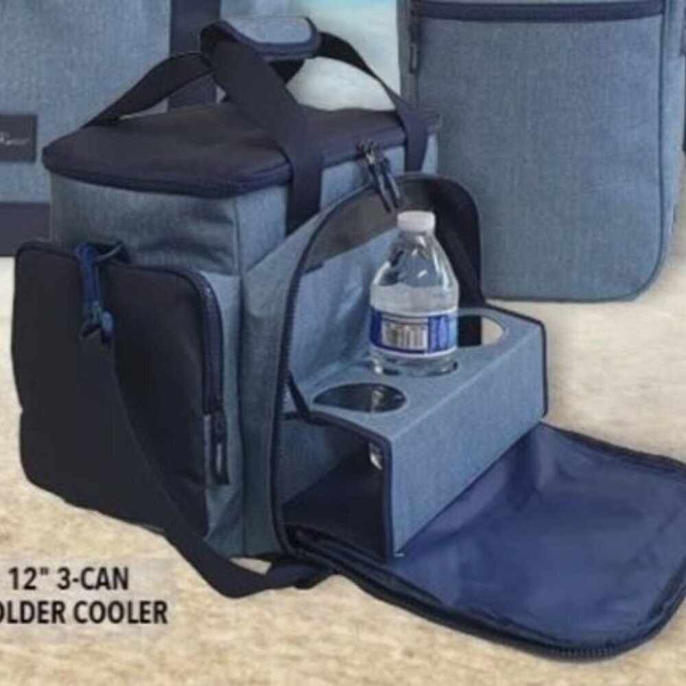 Bella Russo Blue 2-Tone 12" 3 Can Holder Cooler Bag (New)